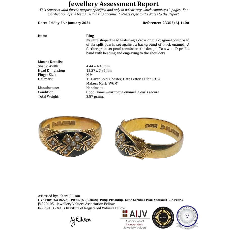 The Antique 1914 Pearl and Enamel Cross Ring - Antique Jewellers