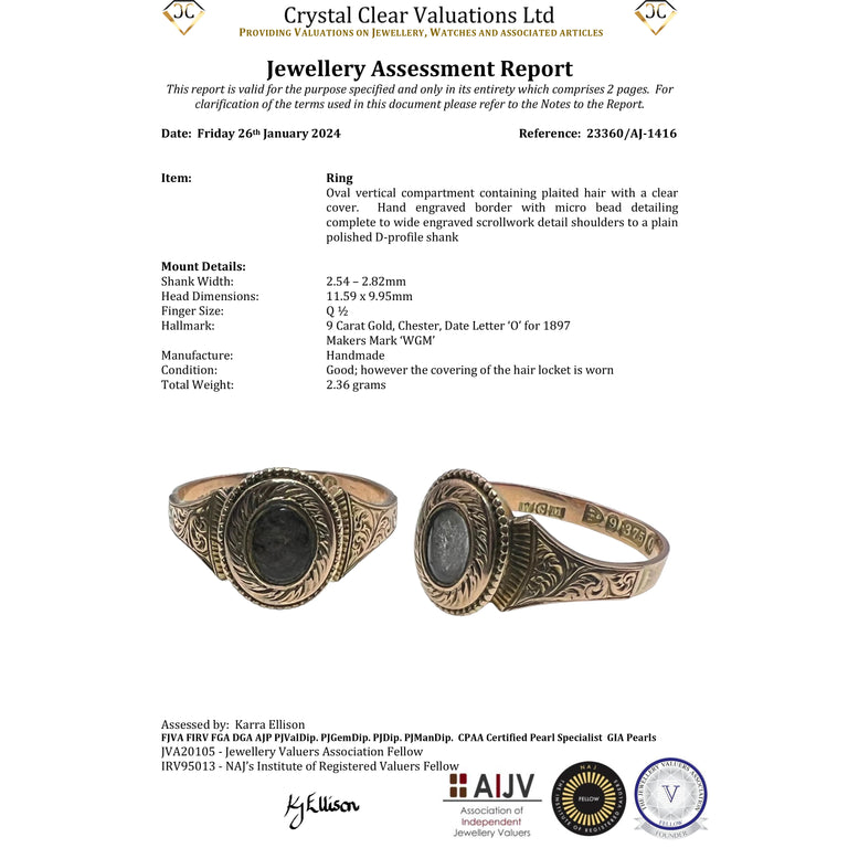 The Antique Victorian Oval Hairpiece Mourning Ring - Antique Jewellers