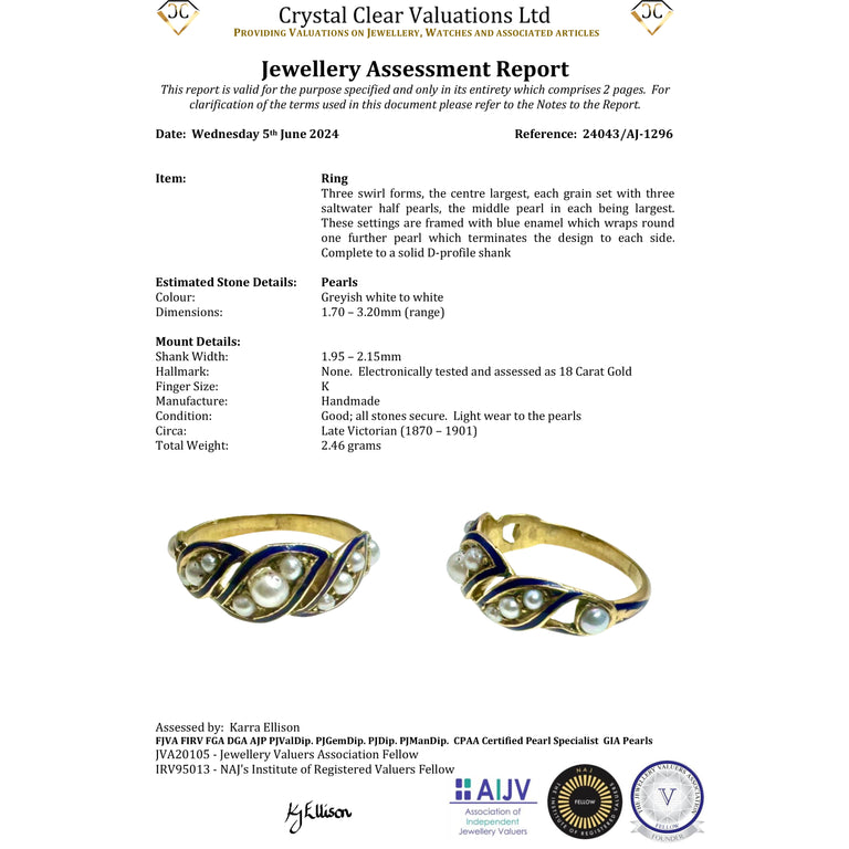 The Antique Victorian Pearl and Blue Enamel Flourish Ring