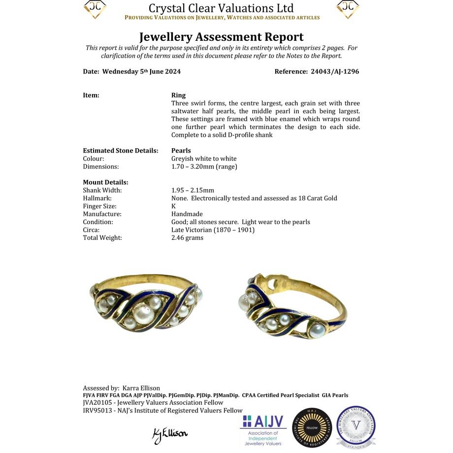 The Antique Victorian Pearl and Blue Enamel Flourish Ring