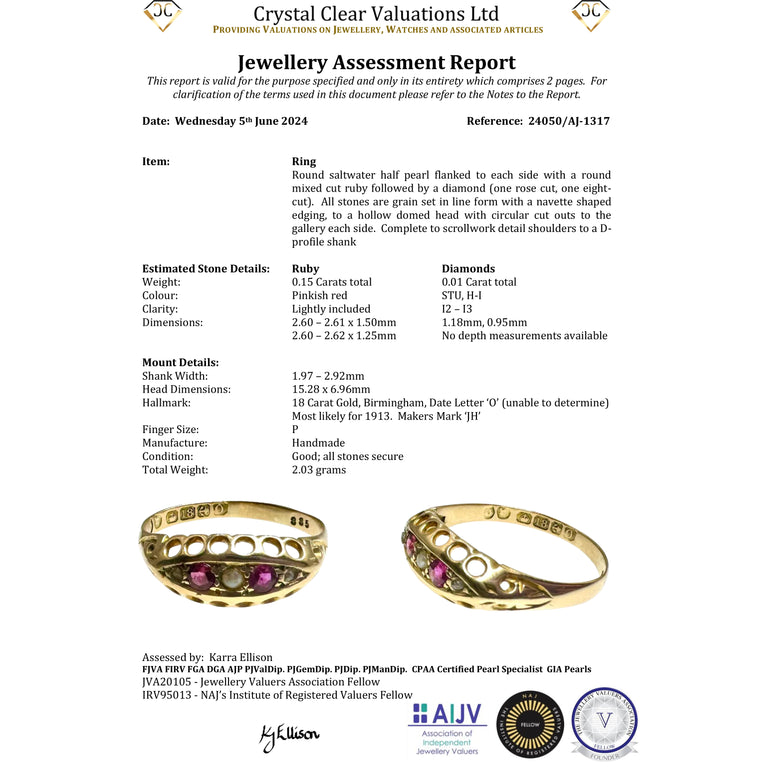 The Antique 1913 Pearl, Ruby and Diamond Ring