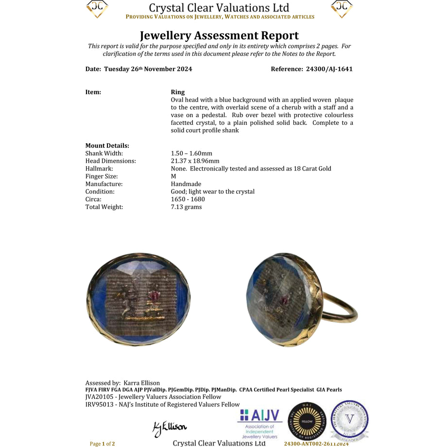 The Antique 17th Century Stuart Crystal Cherub and Vase Ring