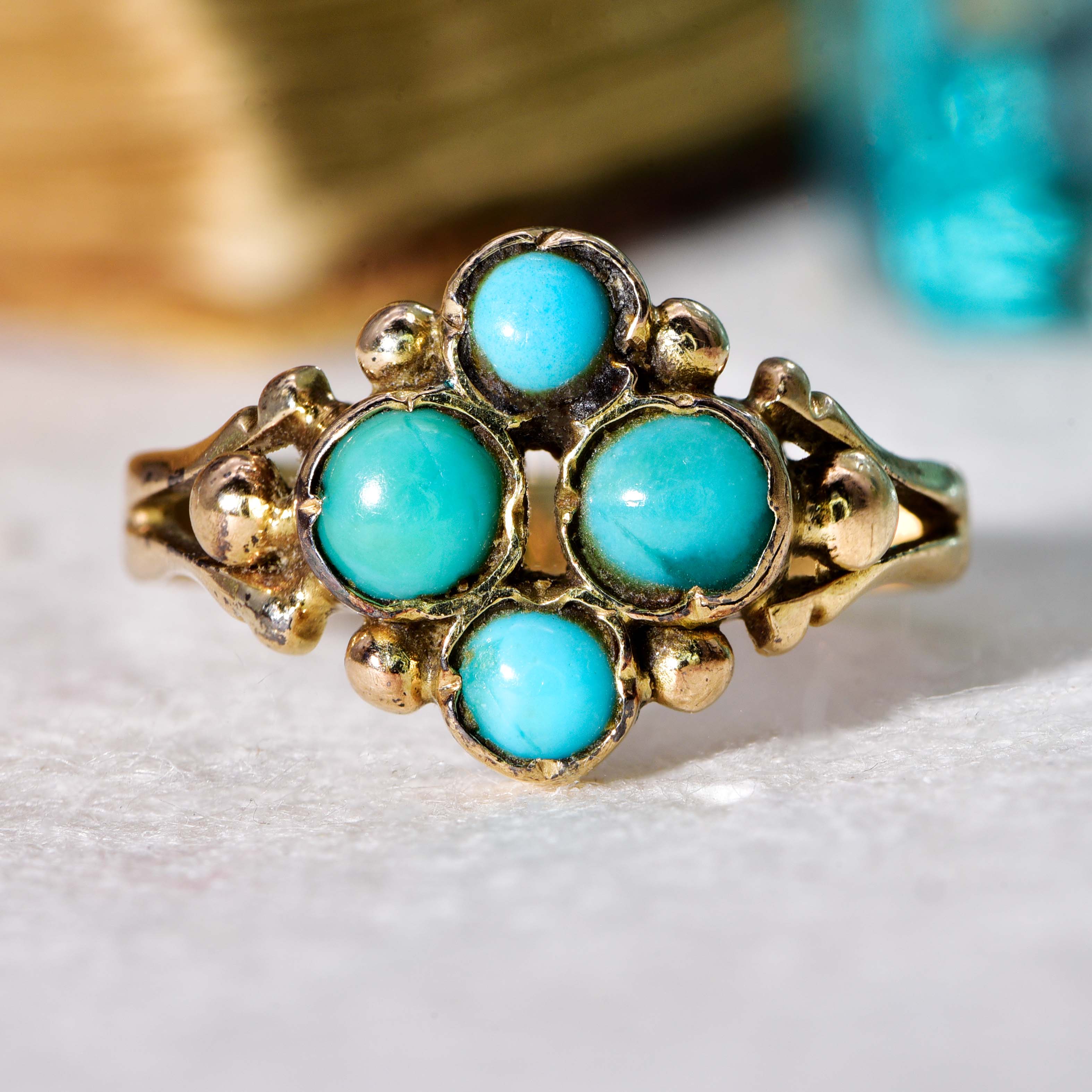 The Antique Victorian Turquoise Cluster Ring - Antique Jewellers
