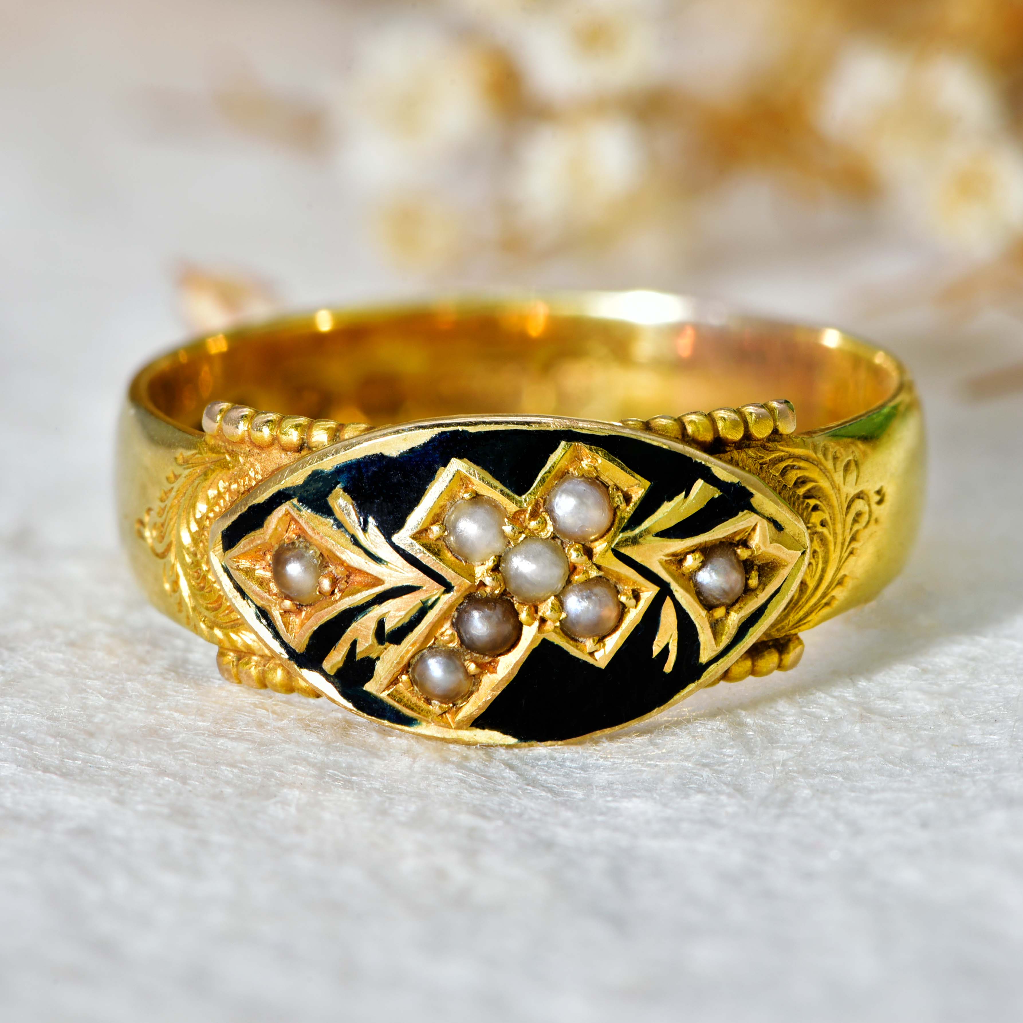 The Antique 1914 Pearl and Enamel Cross Ring - Antique Jewellers