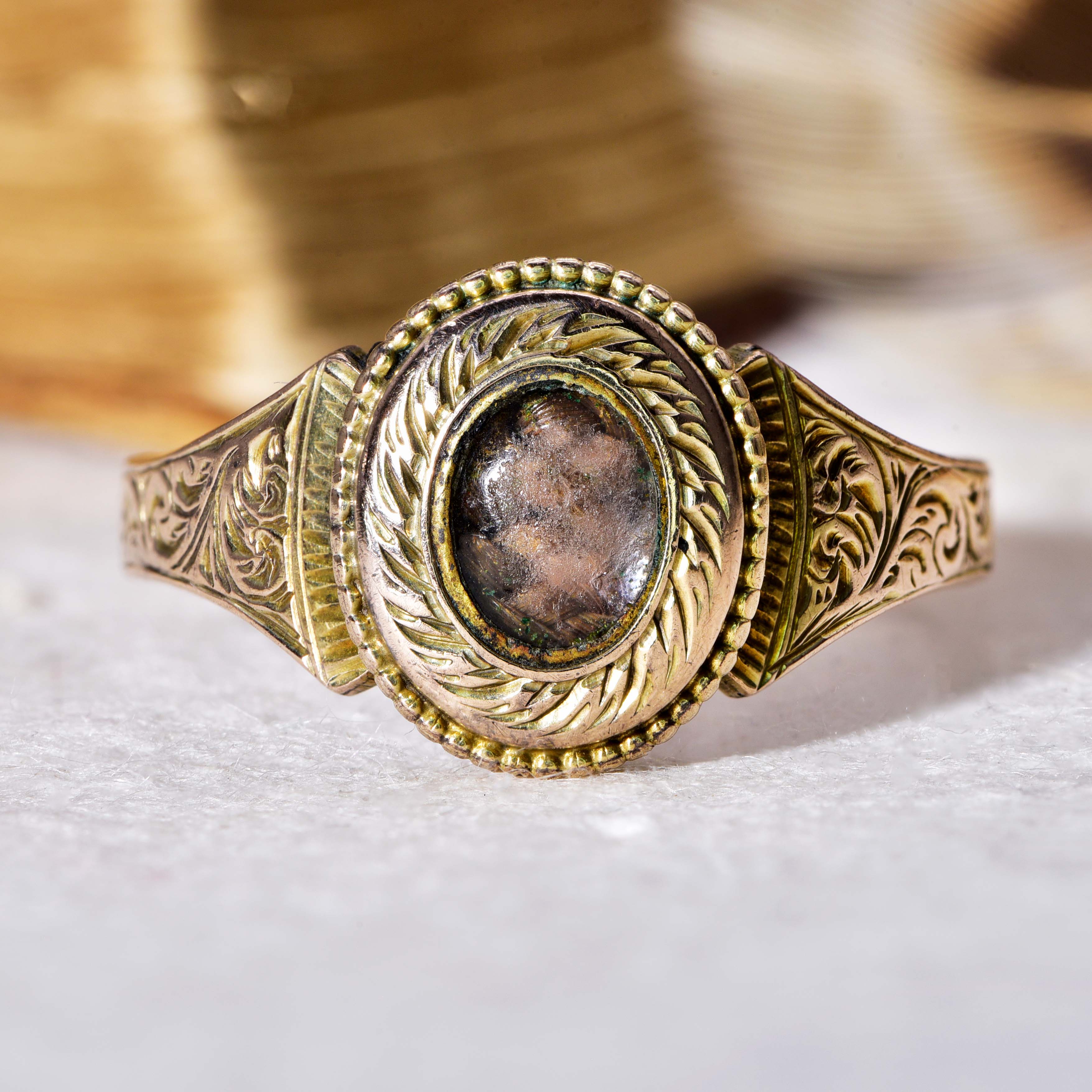 The Antique Victorian Oval Hairpiece Mourning Ring - Antique Jewellers