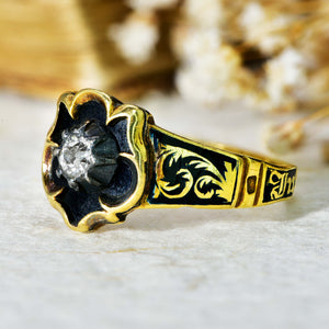 The Antique Victorian Diamond and Enamel Mourning Ring - Antique Jewellers