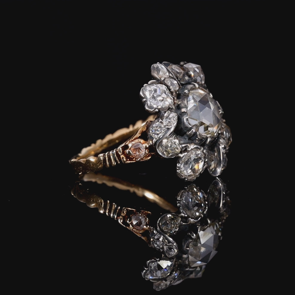 The Antique Georgian Rose Cut Diamond Baroque Ring
