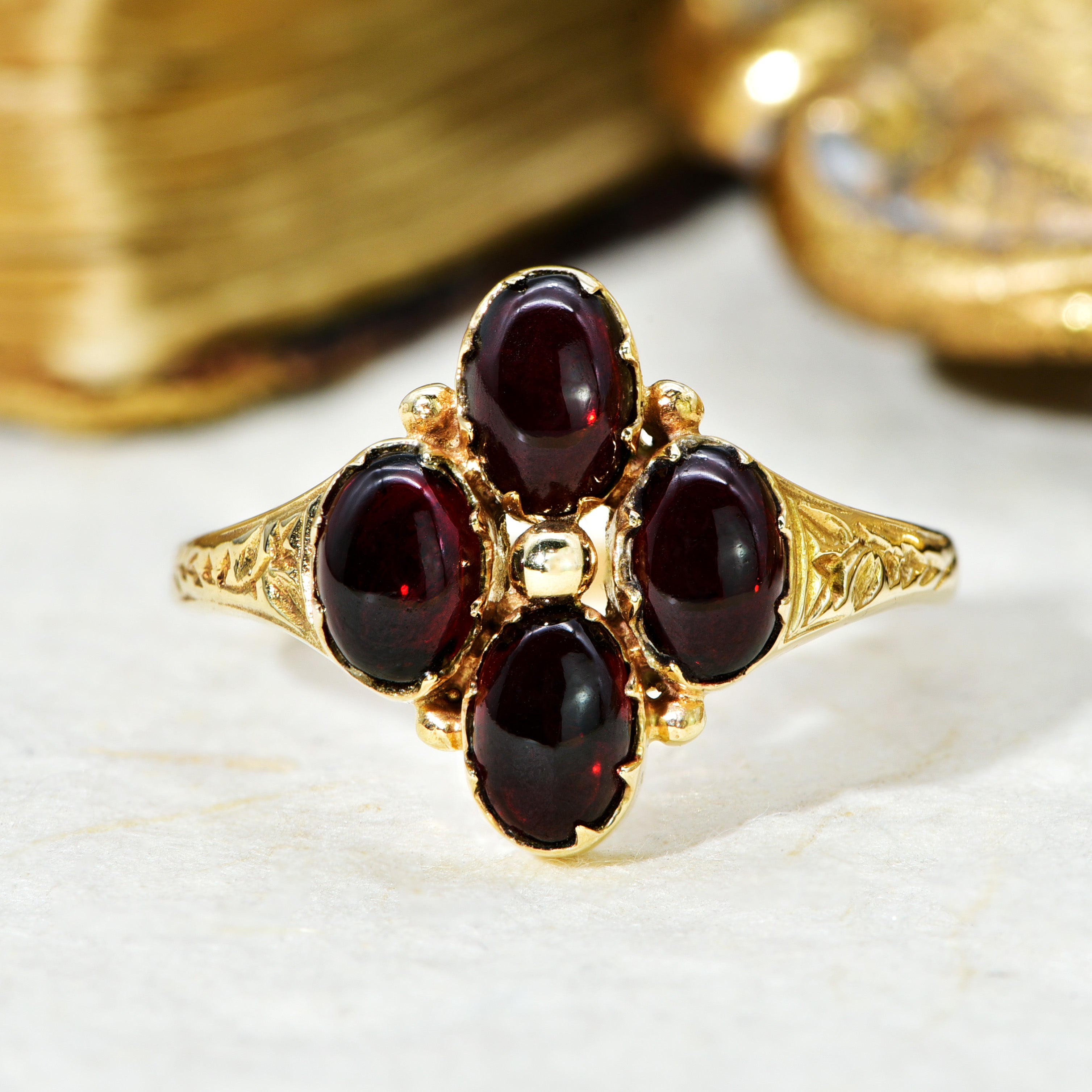 The Vintage 1978 Four Garnet Fancy Ring - Antique Jewellers