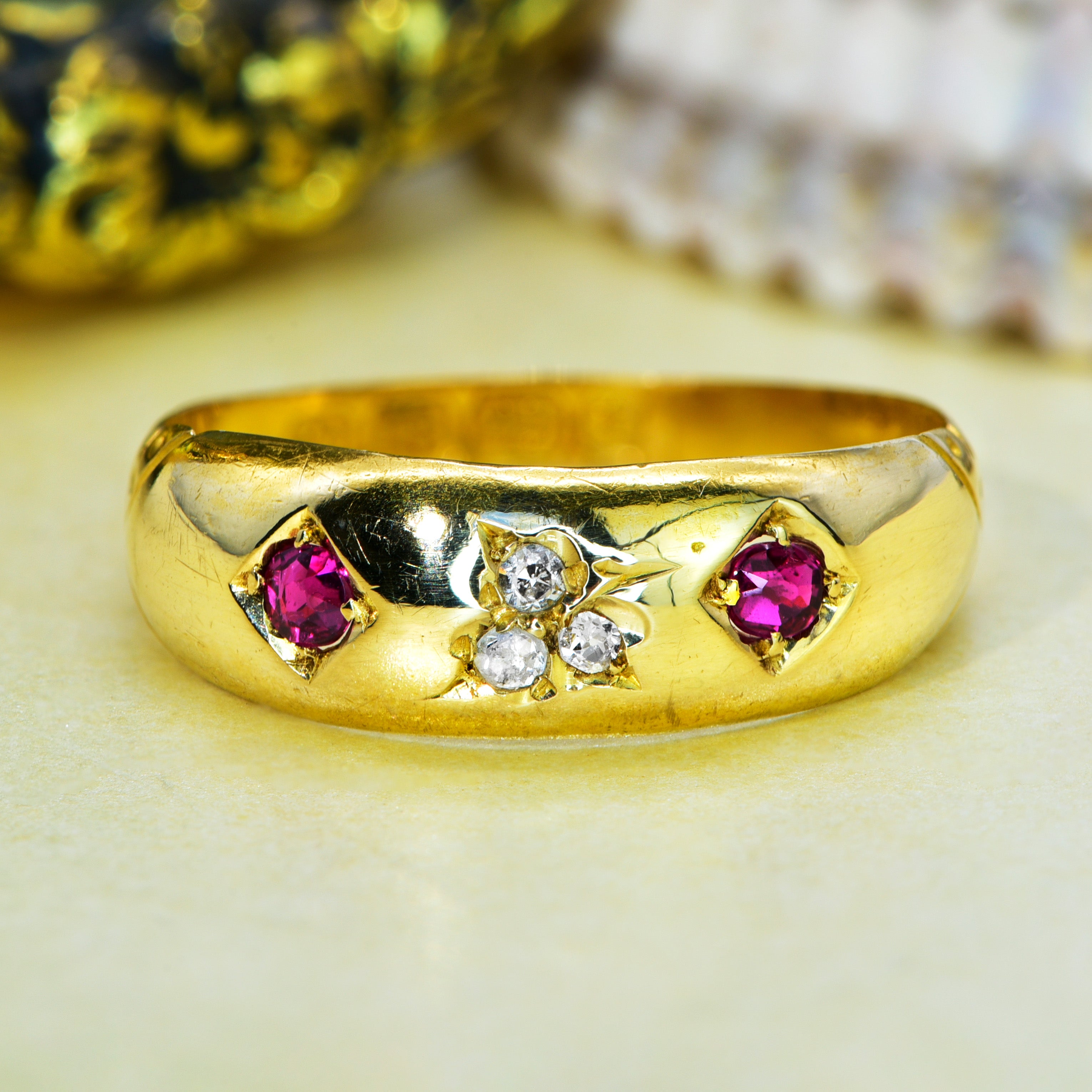 The Antique Victorian 1893 Ruby and Old Cushion Cut Diamond Ring - Antique Jewellers