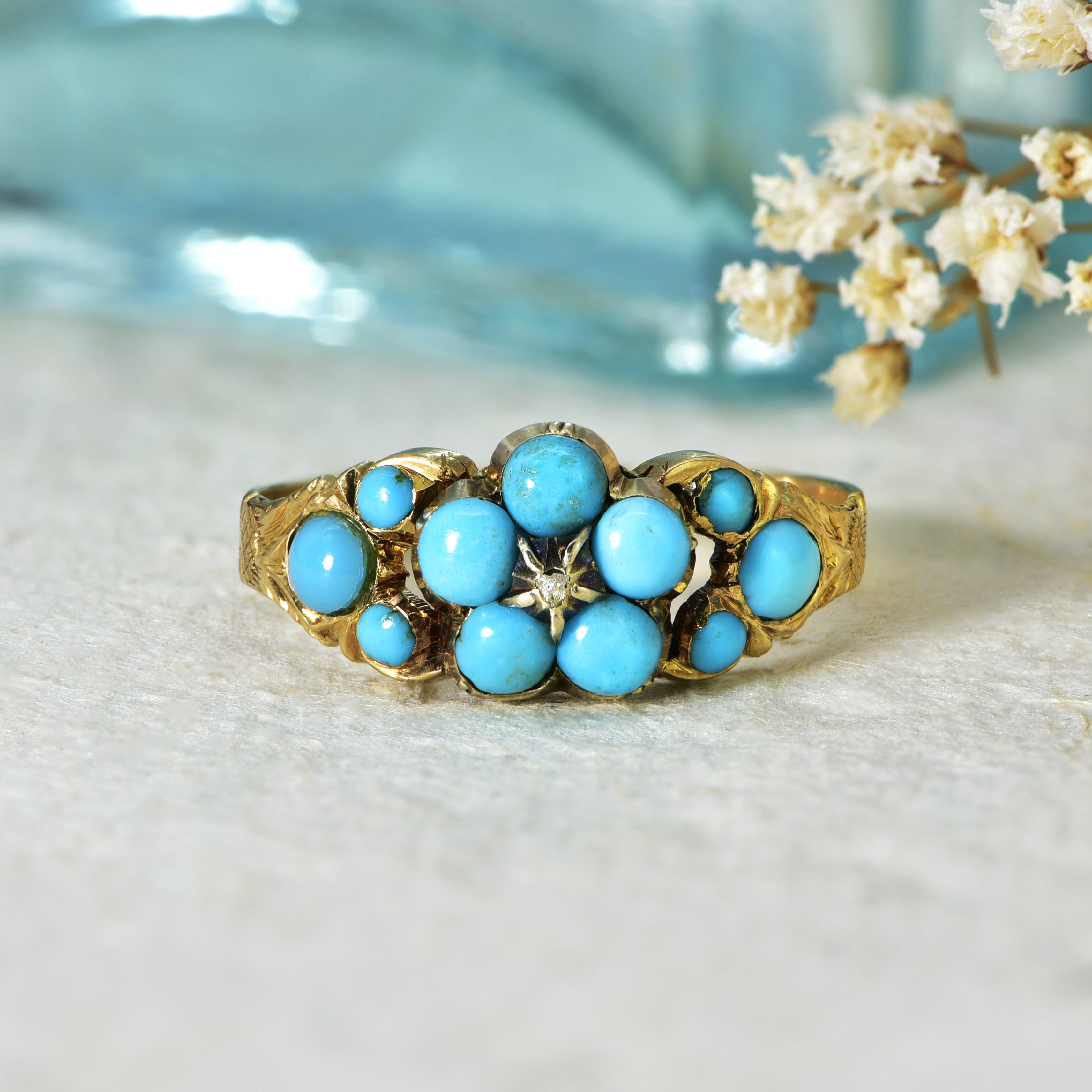 The Antique Victorian Gold and Turquoise Forget-Me-Not Ring - Antique Jewellers