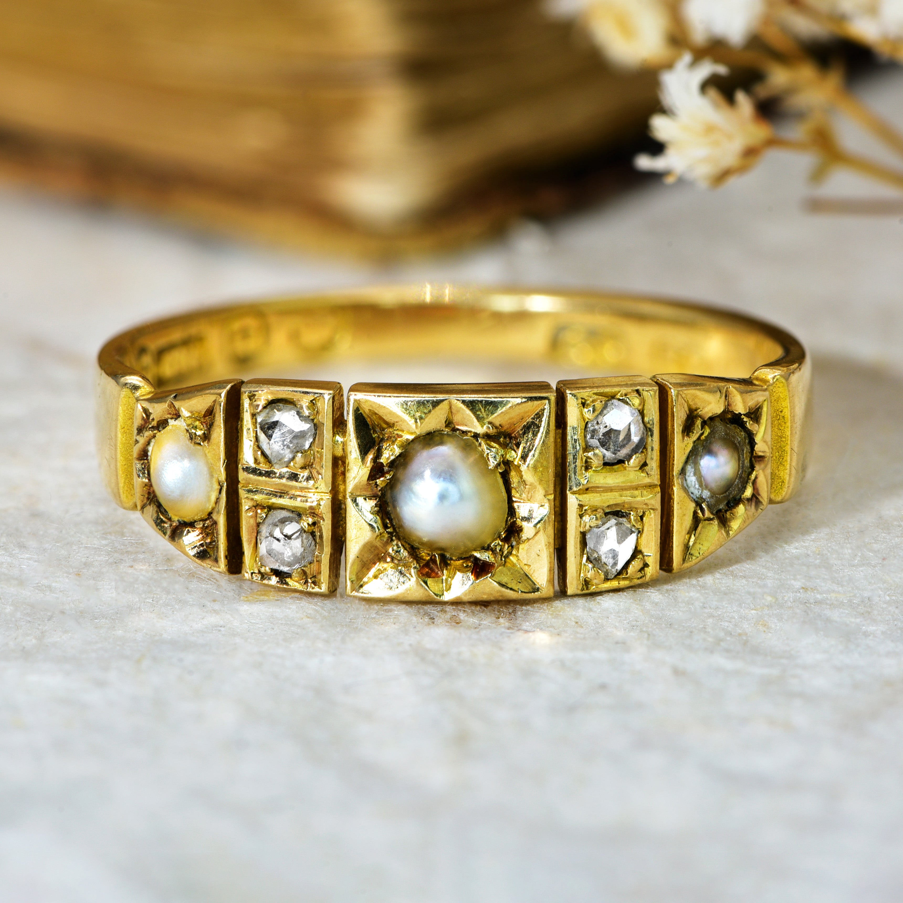 The Antique 1879 Split Pearl and Diamond Ring - Antique Jewellers