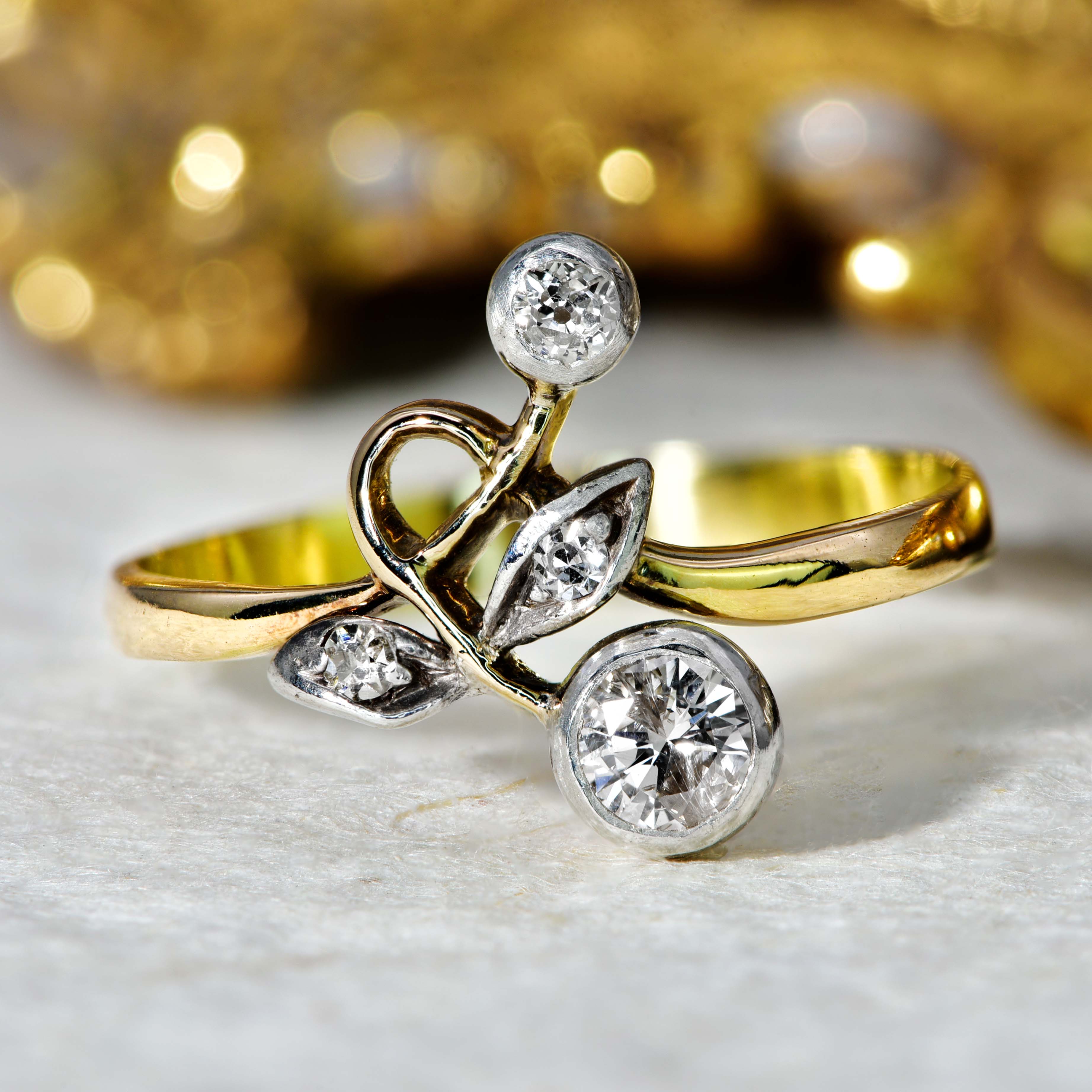 The Vintage Brilliant Cut Diamond Botanical Ring - Antique Jewellers