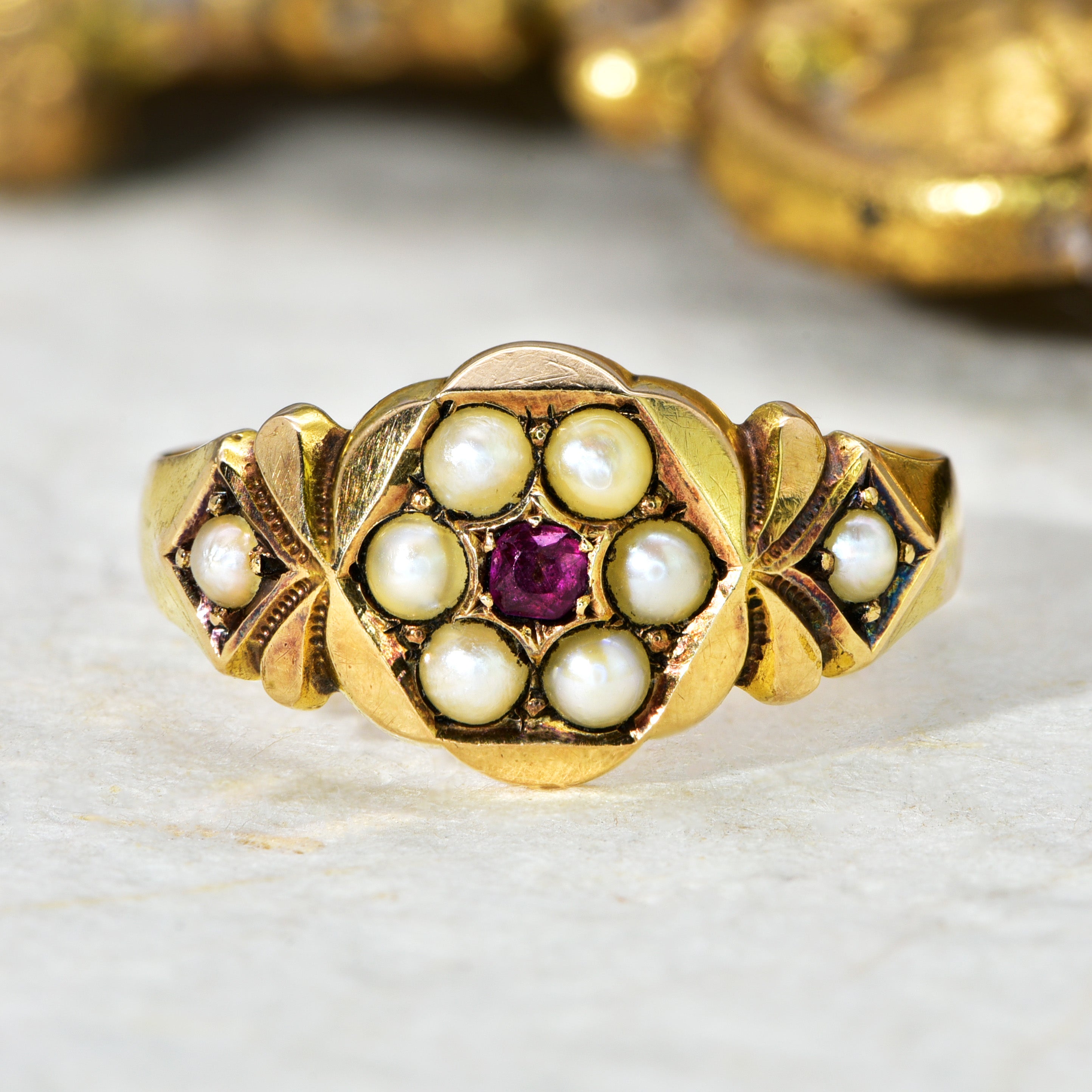 The Antique 1885 Victorian Pearl and Ruby Ring - Antique Jewellers