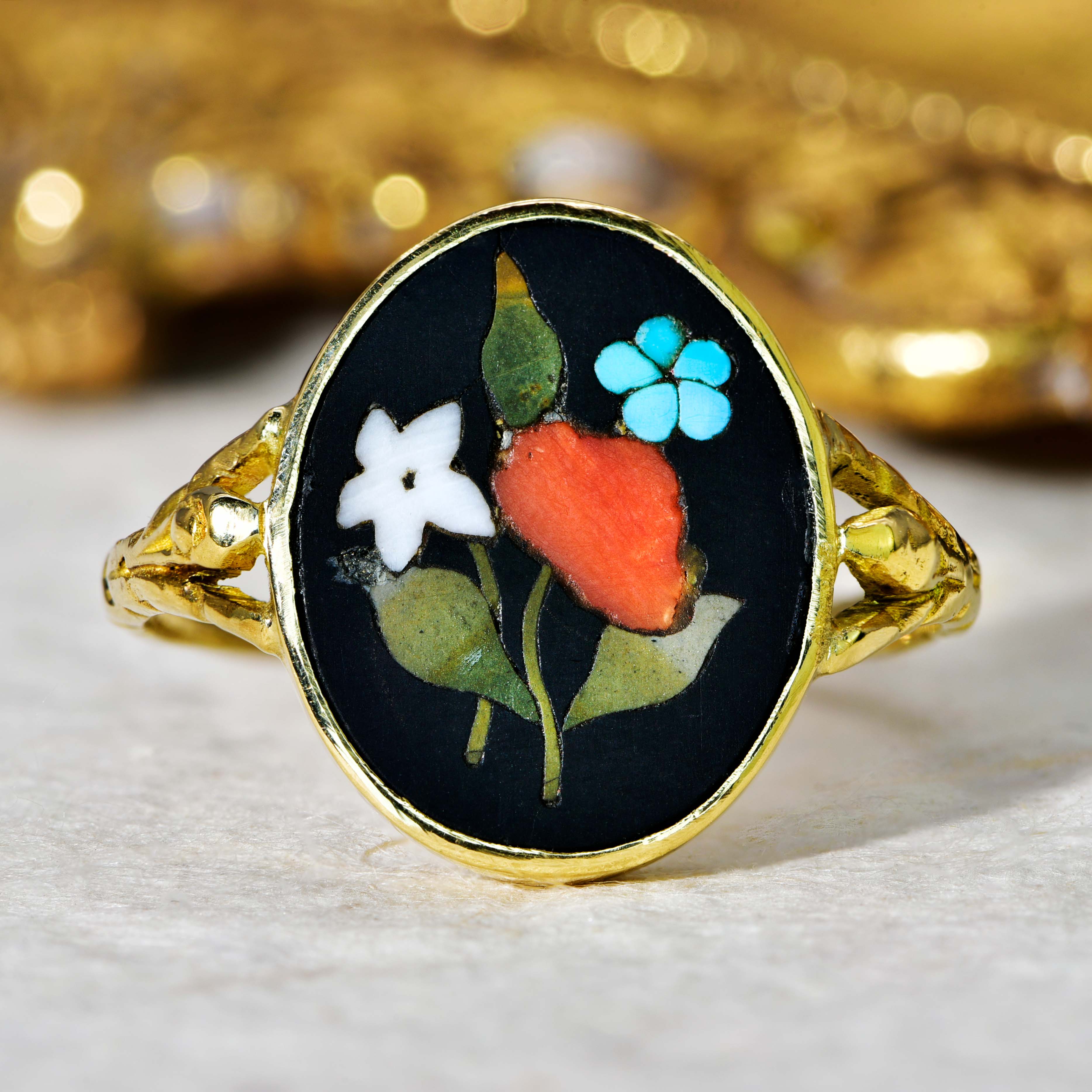 The Antique Victorian Pietra Dura Ring - Antique Jewellers
