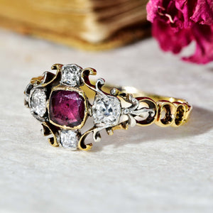 The Antique Georgian Garnet and Diamond Filigree Ring - Antique Jewellers