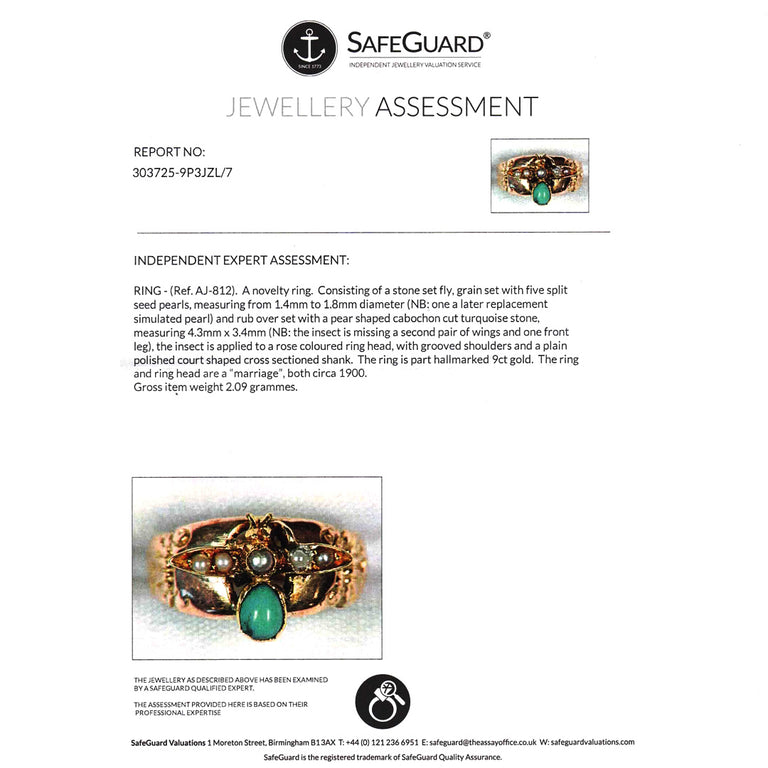 The Antique Early 20th Century Turquoise and Split Pearl Fly Ring - Antique Jewellers