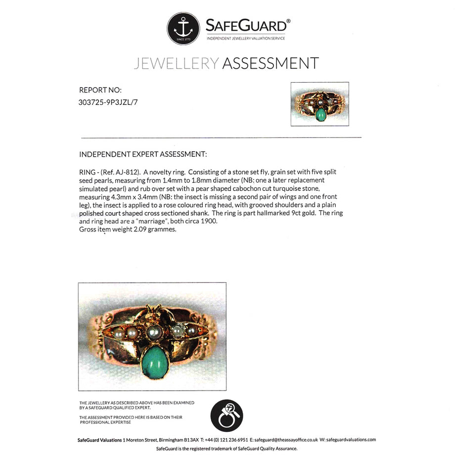 The Antique Early 20th Century Turquoise and Split Pearl Fly Ring - Antique Jewellers