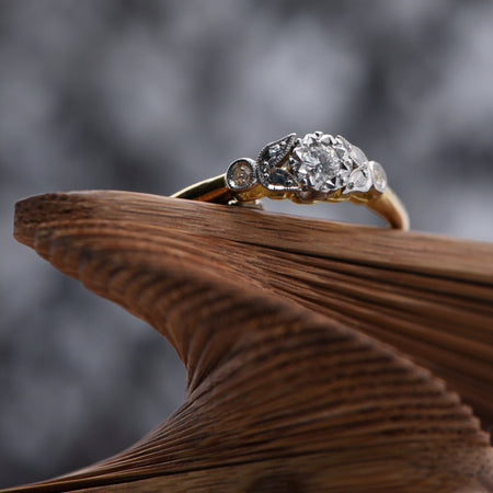 Diamond Solitaire Engagement Ring, Vintage (1949 engraved), 18ct Gold & Platinum, 0.15ct, O - Antique Jewellers