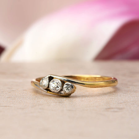 The Vintage Old Brilliant Cut Three Bezel Twist Diamond Ring - Antique Jewellers