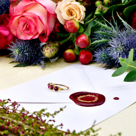 The Antique Victorian 1876 Four Garnet Enchanting Ring - Antique Jewellers