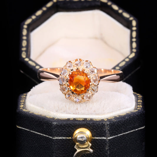 Art Deco citrine and rose-cut diamond cocktail ring in rose gold