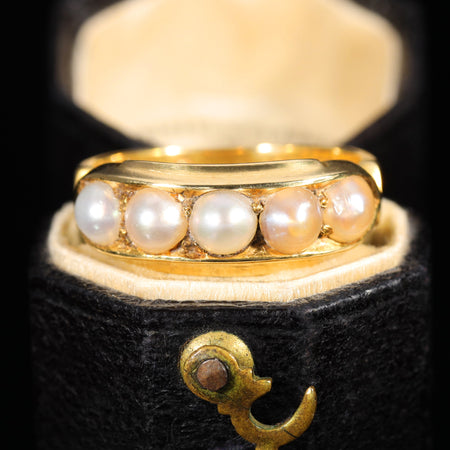 The Antique Victorian 1880 Five Pearl Ring