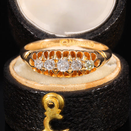 The Antique 1912 Five Old Cut Diamond Boat Ring