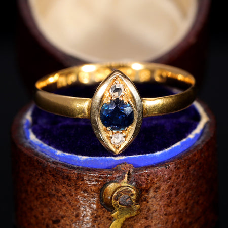 The Antique 1856 22ct Gold Sapphire and Diamond Navette Ring