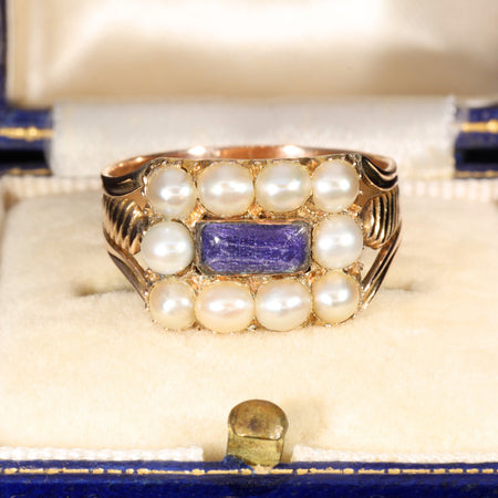 Georgian pearl and enamel cluster ring requiring careful cleaning