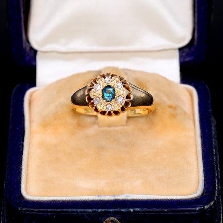 The Antique 1916 Sapphire and Diamond Cluster Starburst Ring - Antique Jewellers