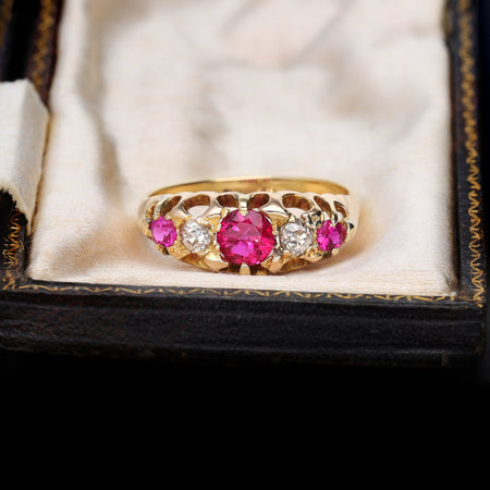 The Antique Pink Ruby and Diamond Boat Ring - Antique Jewellers