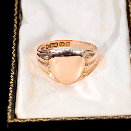 The Antique 1908 9ct Gold Shield Signet Ring - Antique Jewellers