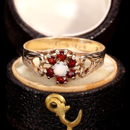 The Vintage 1980 Opal and Garnet In Bloom Ring - Antique Jewellers