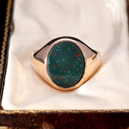 The Antique Victorian 1879 Bloodstone Signet Ring - Antique Jewellers