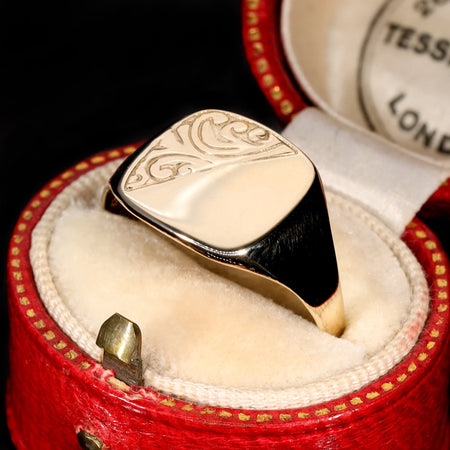 The Vintage Engraved Square Signet Ring - Antique Jewellers