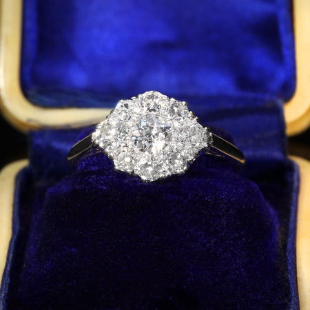 The Antique Platinum Brilliant Cut Diamond Cluster Ring