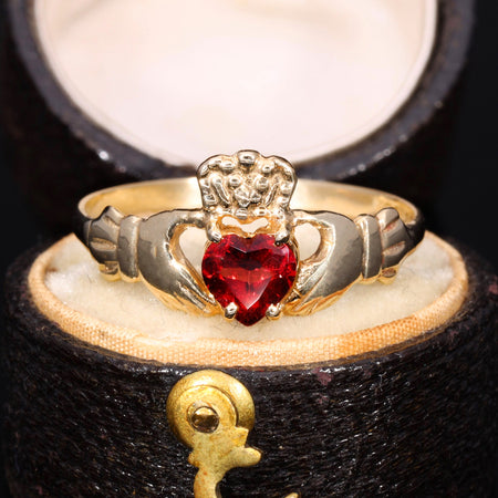 The Vintage Heart Shaped Garnet Claddagh Loyalty Ring