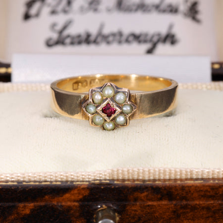 The Antique Victorian Garnet and Pearl Celestial Ring