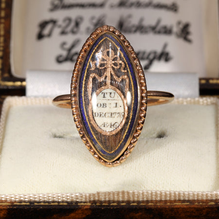The Antique Georgian 1776 Ornate Glass Panel Mourning Ring