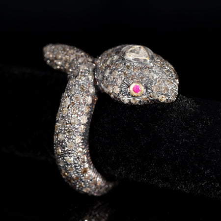 The Antique Diamond and Ruby Encrusted Snake Ring