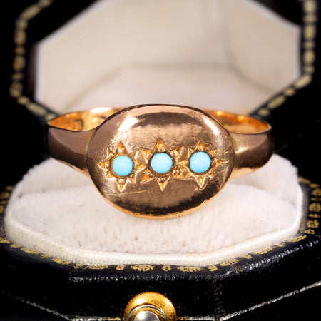 The Antique Victorian 1885 Three Turquoise Celestial Ring