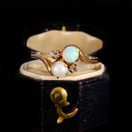 The Antique Edwardian Split Pearl, Opal and Diamond Toi Et Moi Ring