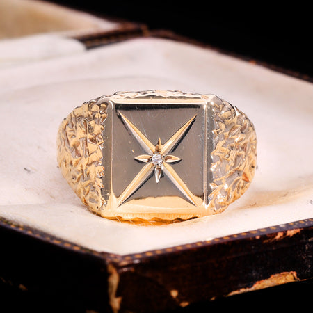 The Vintage 1992 Diamond 9ct Gold Star Signet Ring