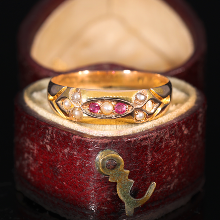 The Antique 1890 Victorian Ruby and Split Pearl Ring