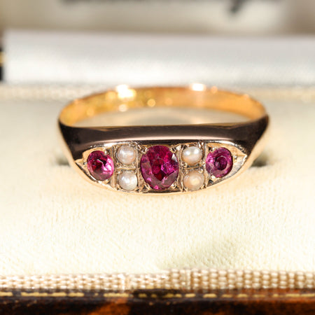 The Antique Victorian Garnet and Pearl Exquisite Ring