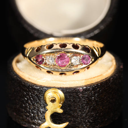 The Antique 1908 Edwardian Ruby and Eight Cut Diamond Ring