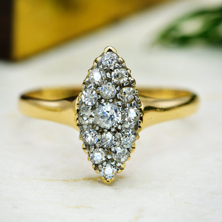 The Antique Navette Fifteen Old Mine Cut Diamond Ring - Antique Jewellers