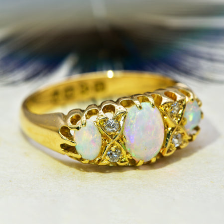 The Antique 1912 Three Opal and Four Diamond Ring - Antique Jewellers