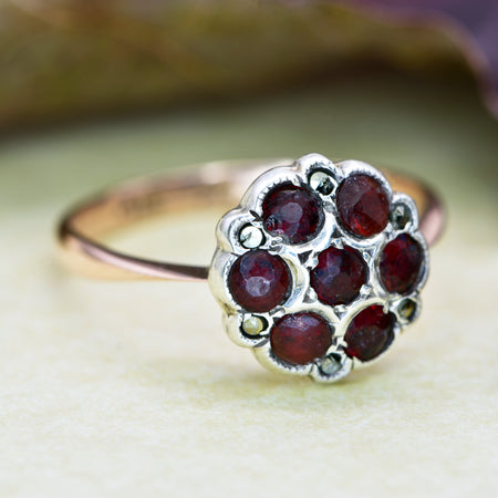The Vintage Circular Seven Garnet Cluster Ring - Antique Jewellers