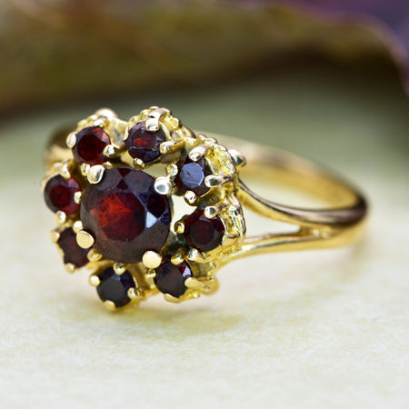 The Vintage 1970 Deep Red Garnet Blooming Ring - Antique Jewellers